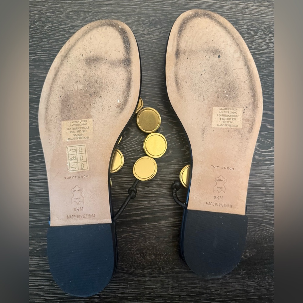 Tory Burch Capri Beaded Black Sandals with Gold Accents - Picture 6 of 7